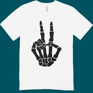 New peace skeleton hand halloween t-shirt | hanes softstyle unisex XL
